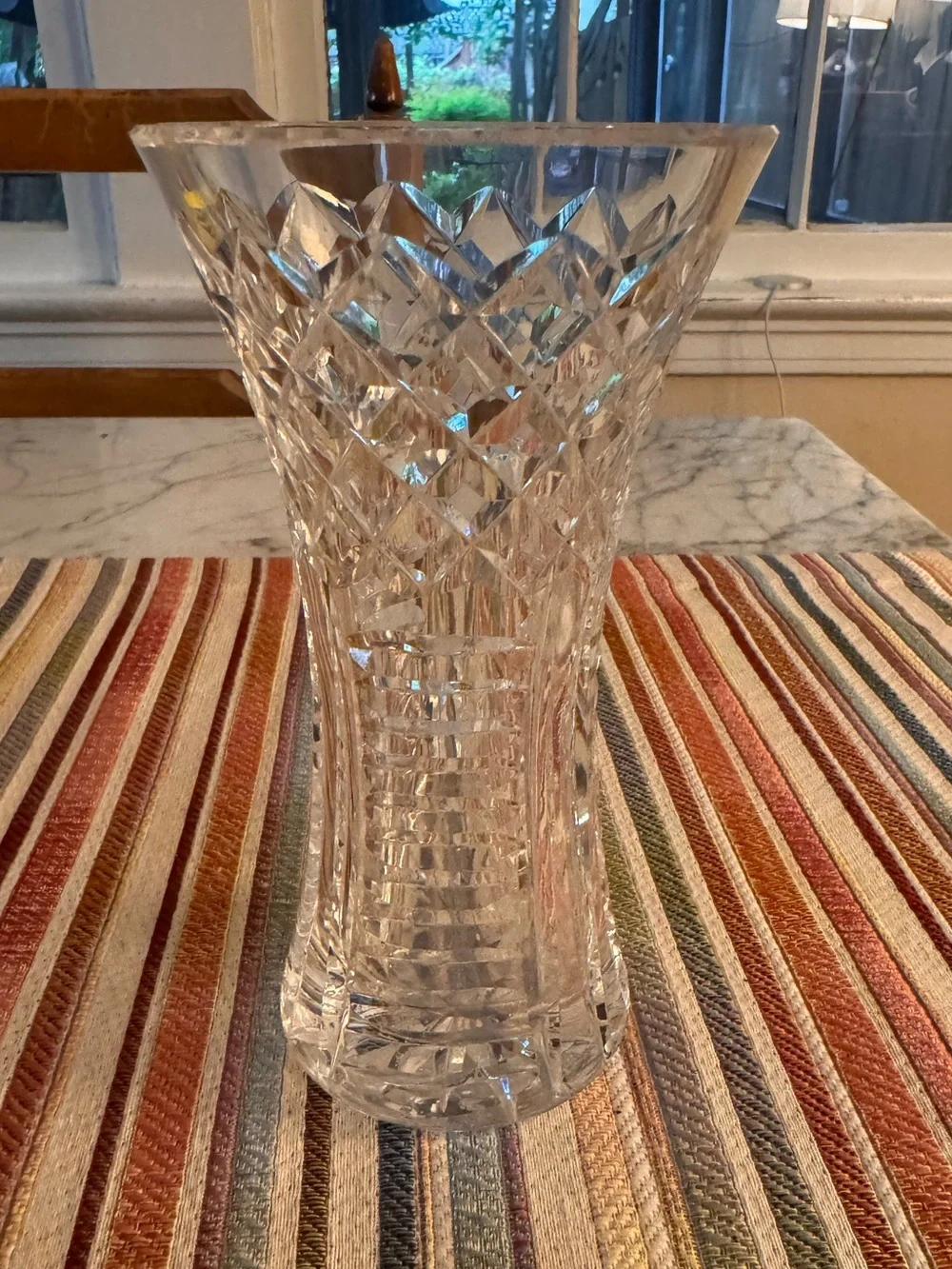 Waterford diamond hatch pattern 6 inch vase, like new